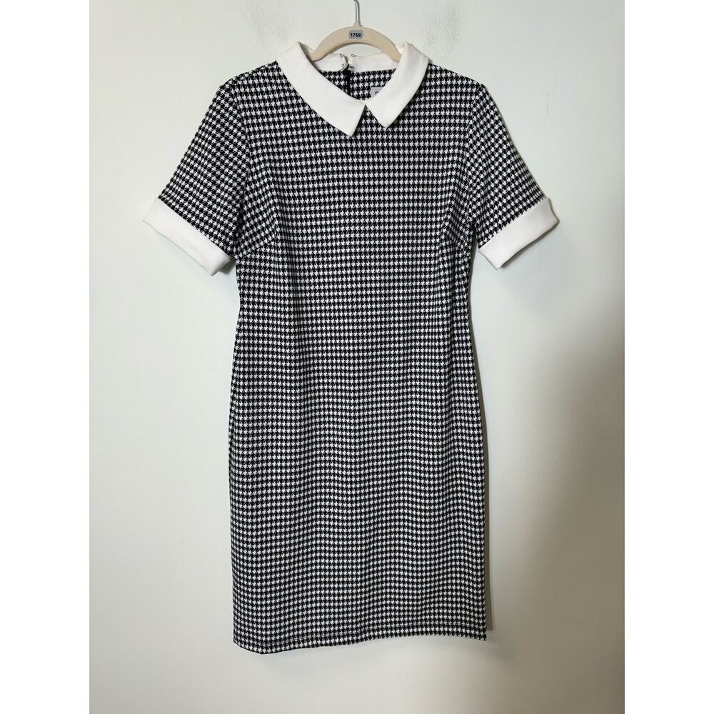 Shelby & Palmer Black White Houndstooth Sheath Dress Sz 8